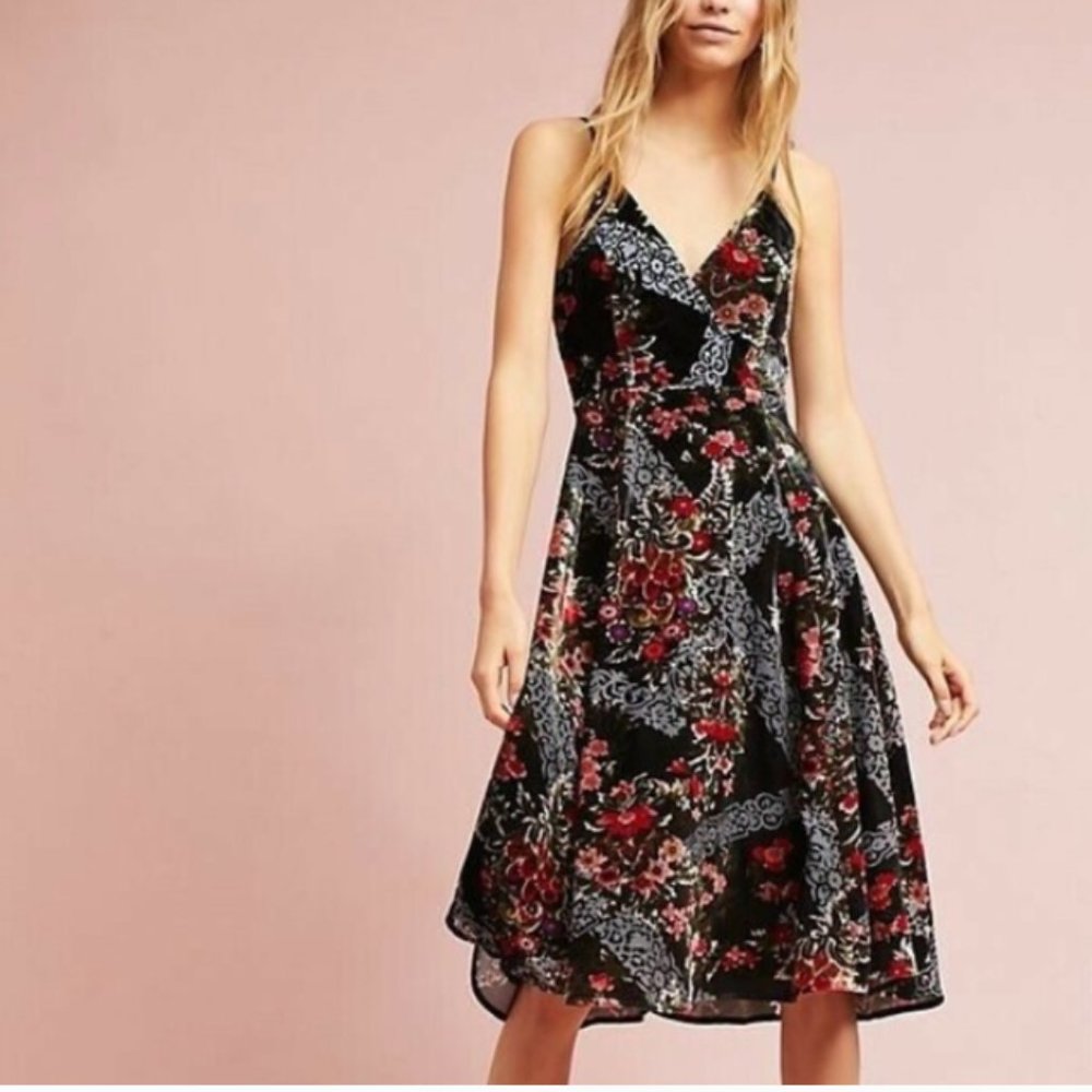 Anthropology Eri + Ali Floral Burnout Slip Dress- Size 6